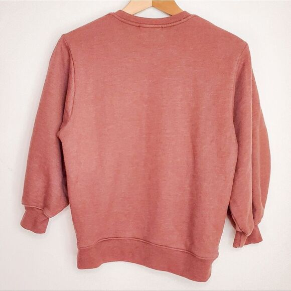 Agolde Thora Sweatshirt 3/4 Sleeve Rust Crew Puff Sleeve Cotton Pullover Size XS - Picture 3 of 6